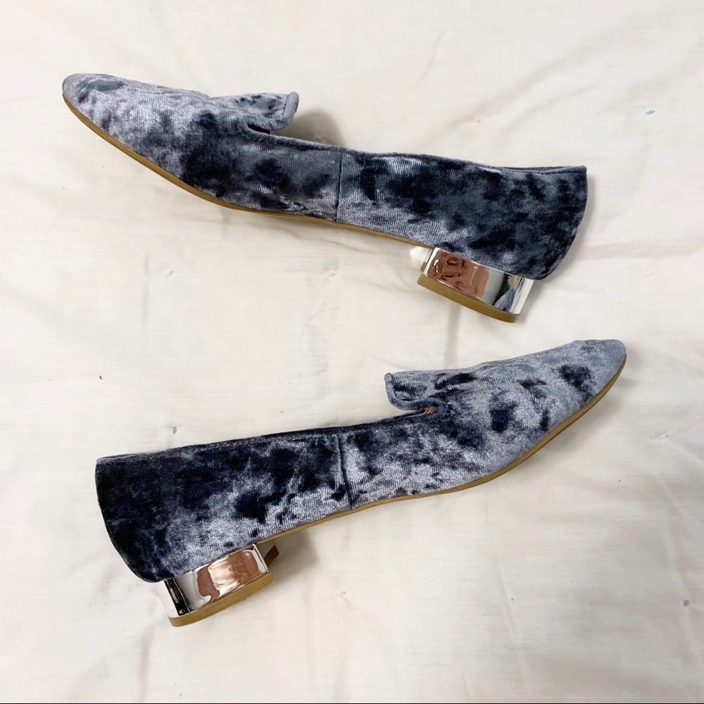 Blue Velvet Loafers w Silver Heel